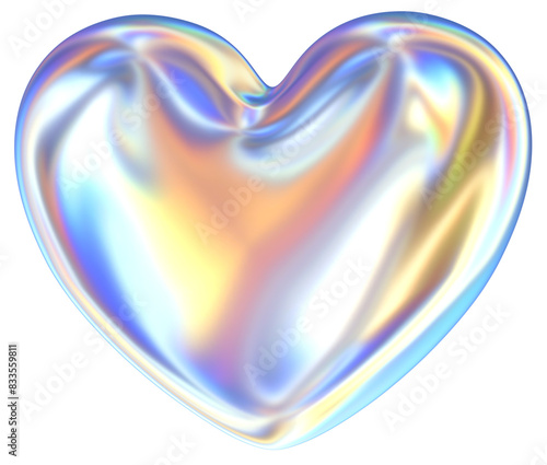 Heart 3D abstract shapes illustration with chrome effects
