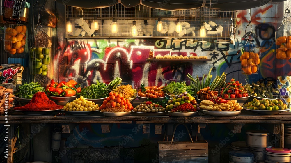 Close-up shot of a rustic street food vendor Close-up shot of a rustic street food vendor