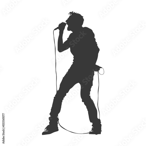 silhouette singer man in action full body black color only