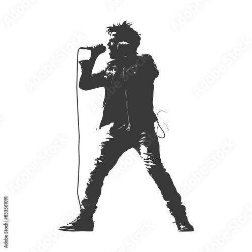 silhouette singer man in action full body black color only