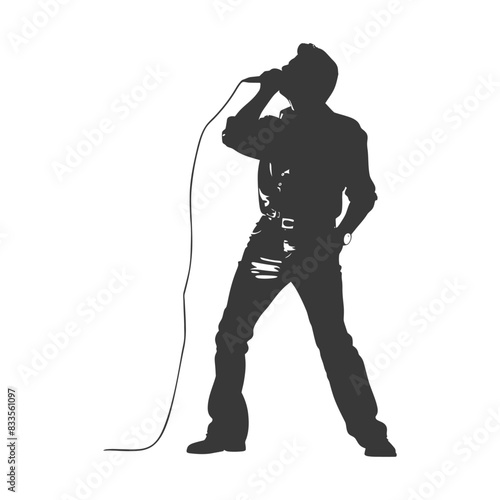 silhouette singer man in action full body black color only