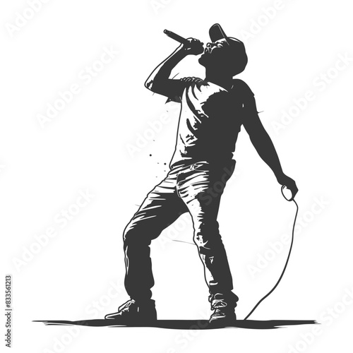 silhouette singer man in action full body black color only