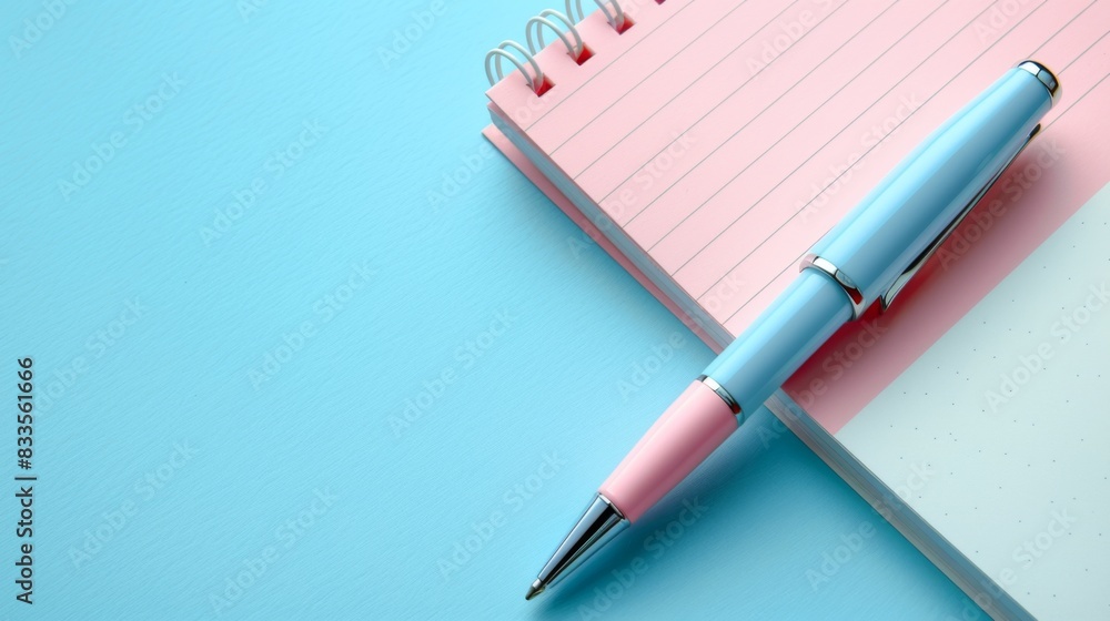 a notebook with a pen, pastel colors, copy space a notebook with a pen, pastel colors, copy space