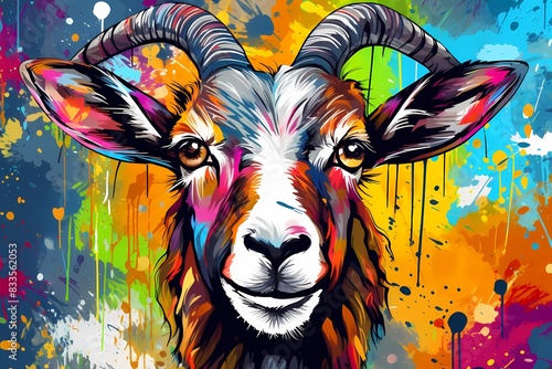 doodle background design, colorful goat graffiti art