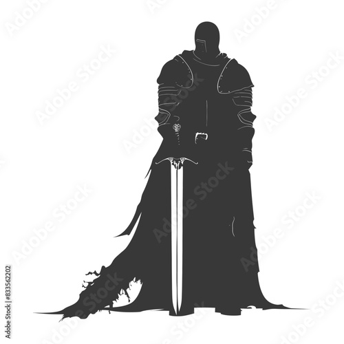 silhouette man knight full body black color only