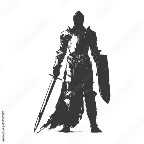 silhouette man knight full body black color only