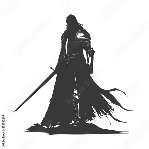 silhouette man knight full body black color only