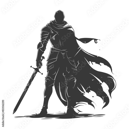 silhouette man knight full body black color only