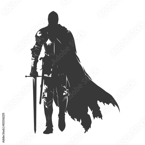 silhouette man knight full body black color only