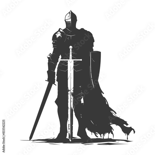 silhouette man knight full body black color only
