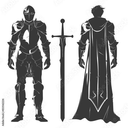 silhouette man knight full body black color only