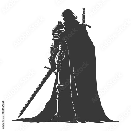 silhouette man knight full body black color only