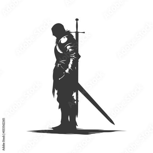 silhouette man knight full body black color only