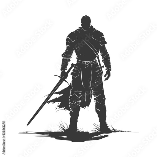 silhouette man knight full body black color only