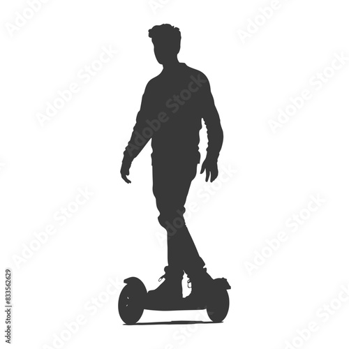 Silhouette: Man on Self-Balancing Scooter, Modern Urban Commuting, White Background