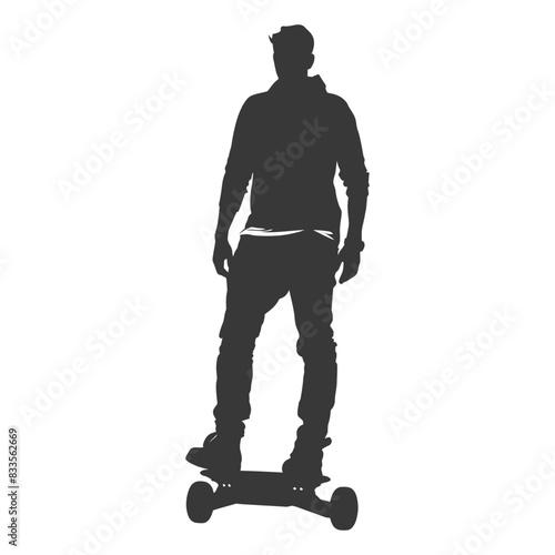 Silhouette of a Man Riding an Electric Skateboard, Urban Style.