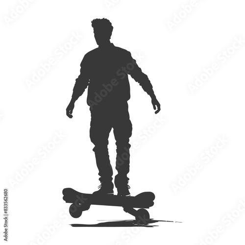 Skateboarder Silhouette: Balancing Act on Four Wheels, Freestyle Stance.