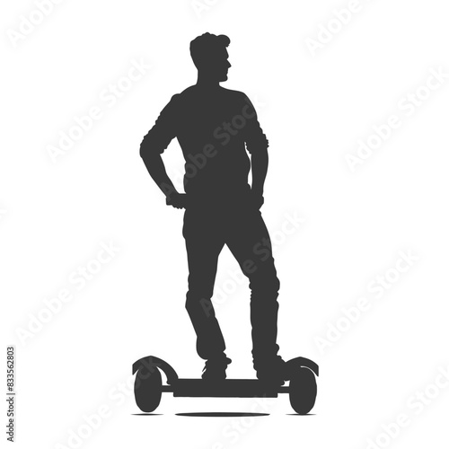 Silhouette of Man on Hoverboard, Urban Transportation, Modern Commute.