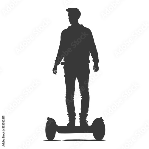 Hoverboard Silhouette: Millennial Man on Self-Balancing Scooter, Urban Lifestyle