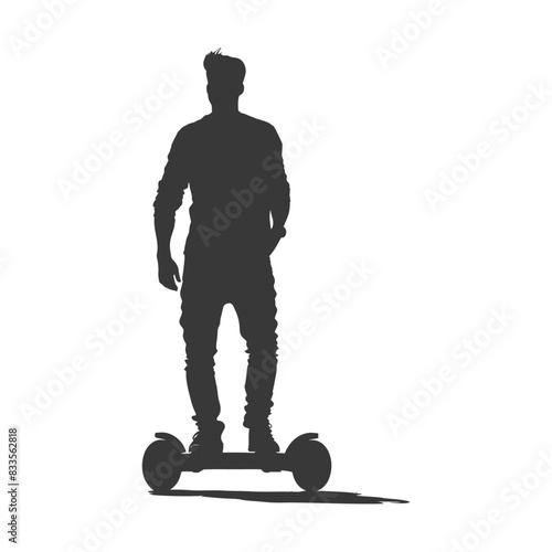 Silhouette of Young Man Riding Hoverboard, Isolated on White.