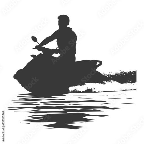 Silhouette Jet Ski Rider: Dark Watersport Adventure, Isolated.