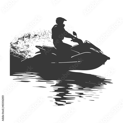 Jet Ski Silhouette: Water Sport Adventure, Vector Illustration, Reflection.