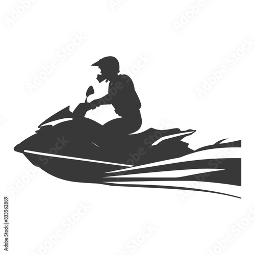 Silhouette of a person riding a jet ski, water sports illustration.