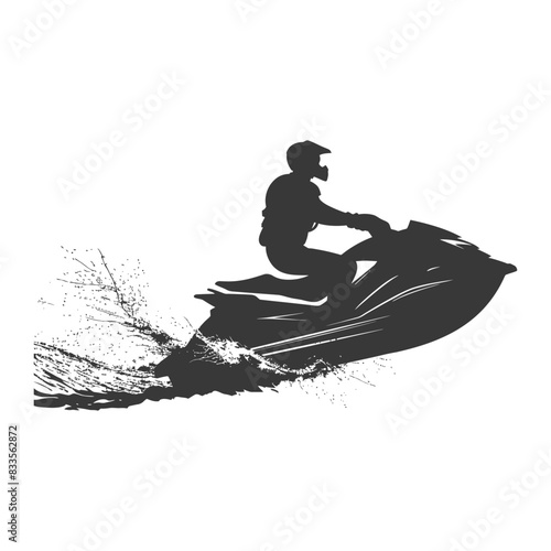 Jet Ski Rider Silhouette: Extreme Water Sport, Spray Effect.