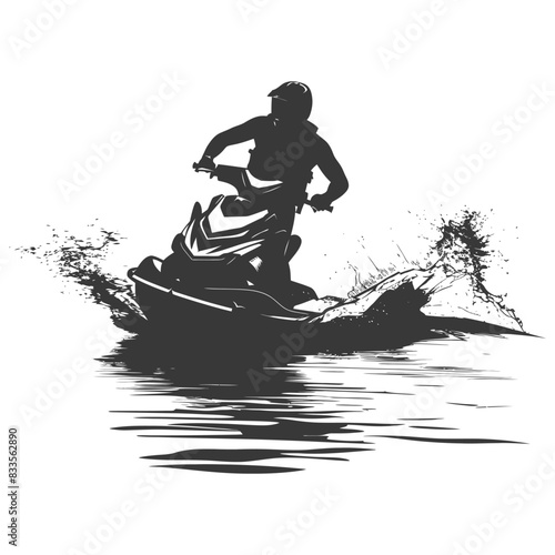 Jet Ski Silhouette: Water Splash and Rider, Isolated Action.