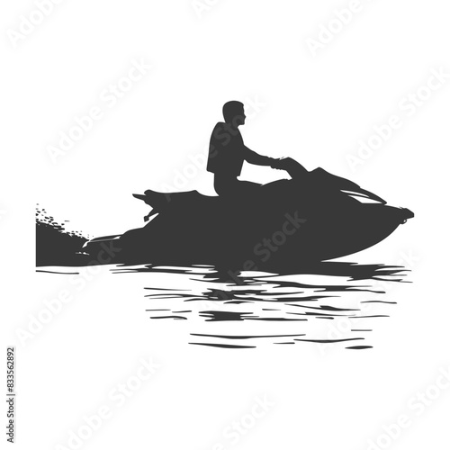 Jet Ski Rider Silhouette: Water Sport Adventure, Isolated on White.