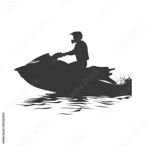 Jet Ski Silhouette: Watercraft Rider with Helmet & Wake.