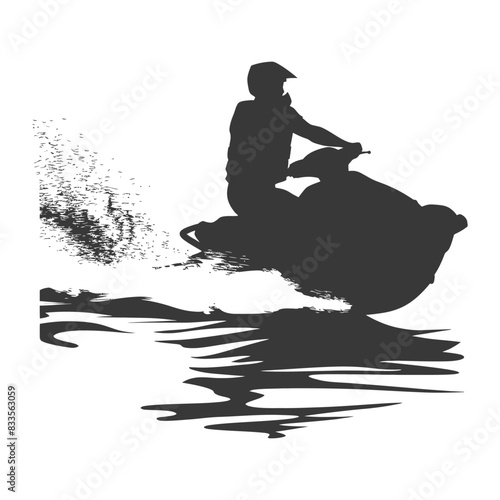 Jet Ski Silhouette: Water Sport Splash, High Contrast.