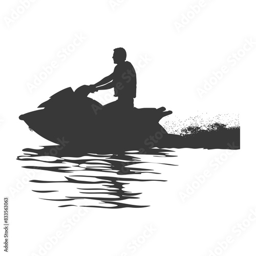 Jet Ski Silhouette: Watersport Thrill, Textured Water Trail.