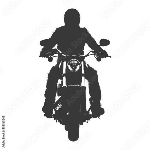 Motorcyclist Silhouette: Front View of Rider on Cafe Racer, Isolated on White.