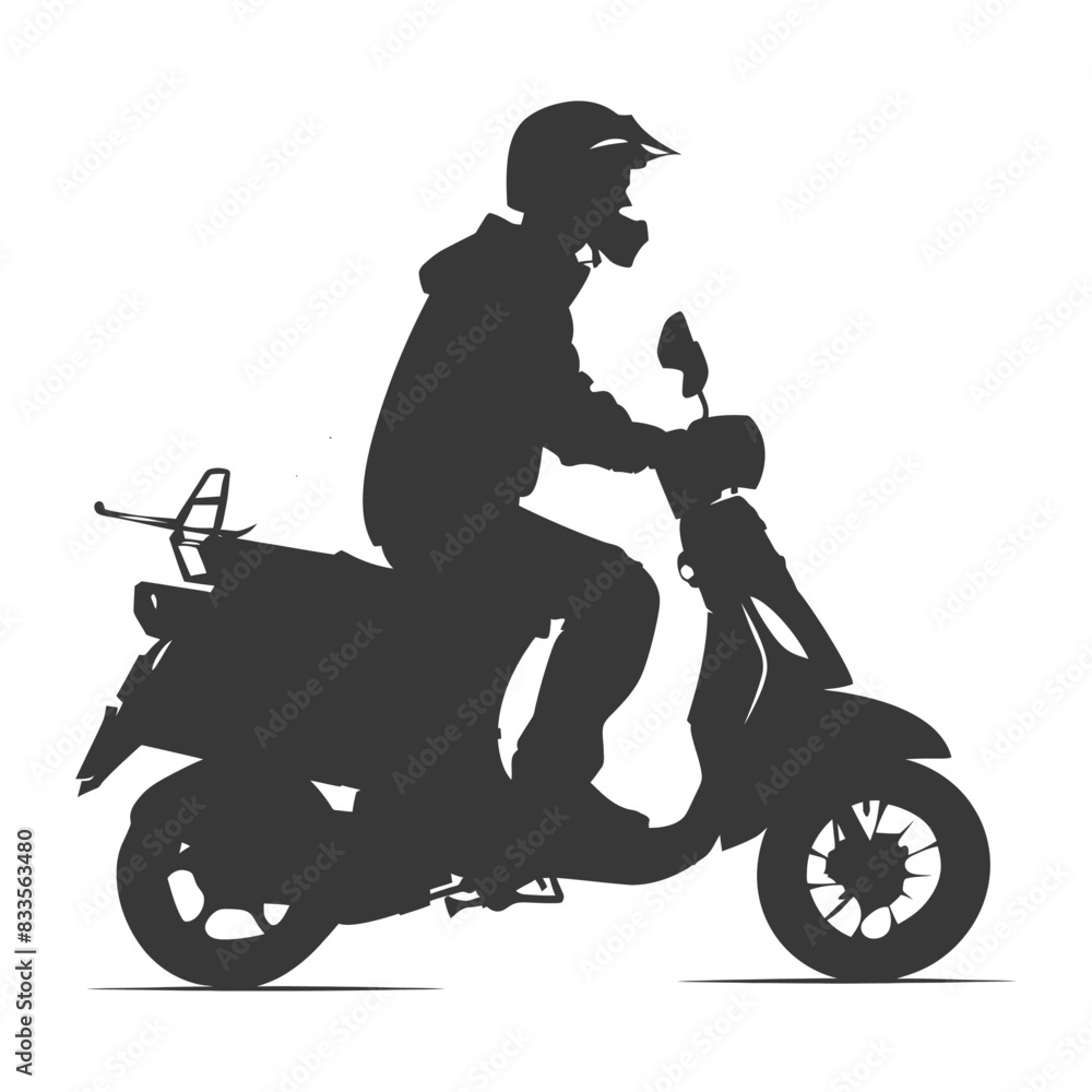 Silhouette man riding scooter full body black color only Silhouette man riding scooter full body black color only