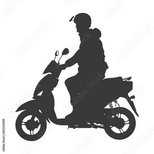Scooter Silhouette: Urban Commute, Helmeted Rider on Moped.