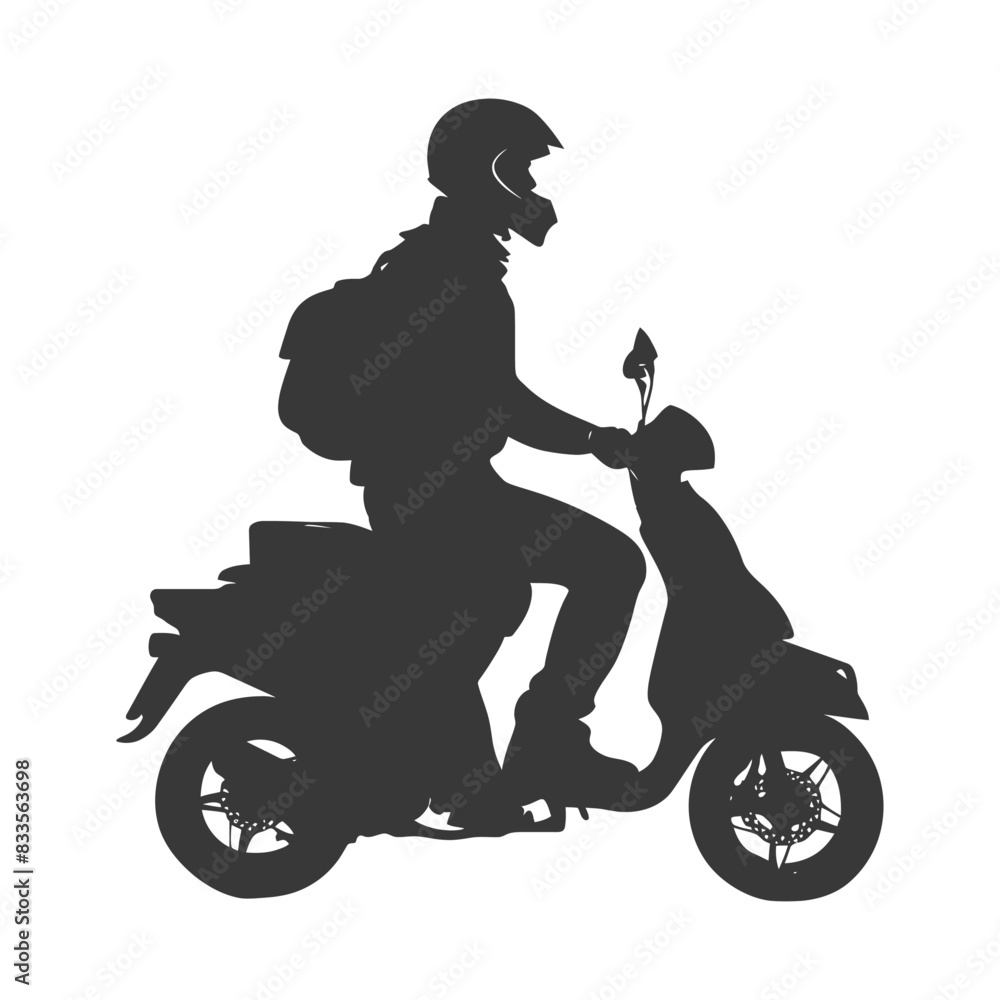 Silhouette man riding scooter full body black color only Silhouette man riding scooter full body black color only