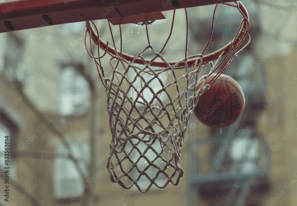 Making a basket in basketball as the ball goes through the hoop and swishes through the net. Making a basket in basketball as the ball goes through the hoop and swishes through the net.