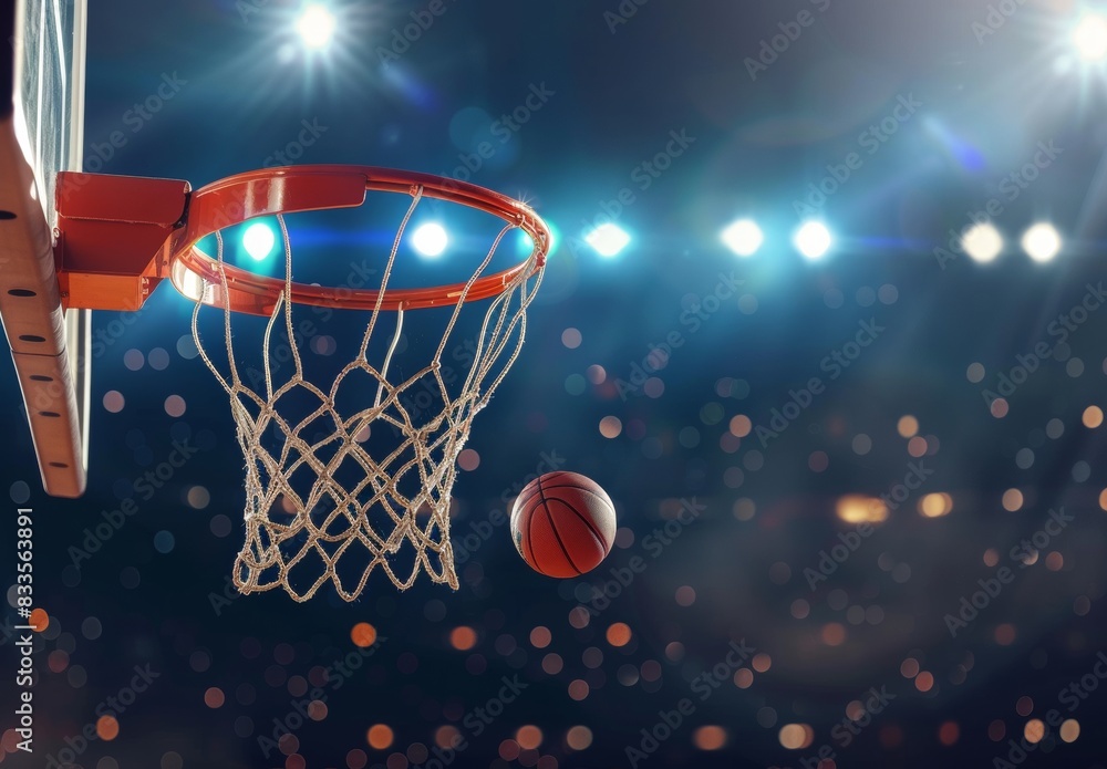 Making a basket in basketball as the ball goes through the hoop and swishes through the net. Making a basket in basketball as the ball goes through the hoop and swishes through the net.