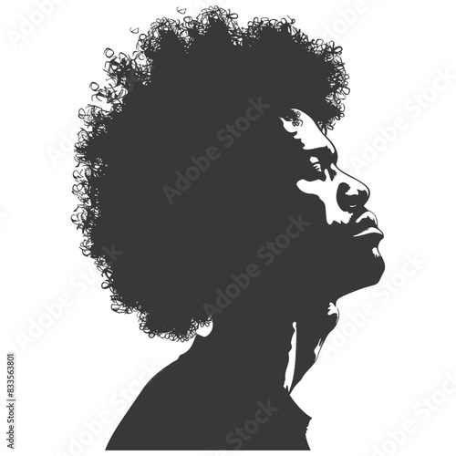silhouette man with afro hair style full body black color only