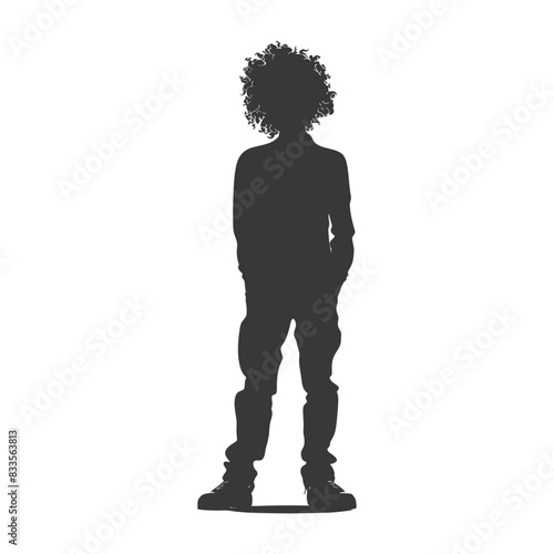 silhouette man with afro hair style full body black color only