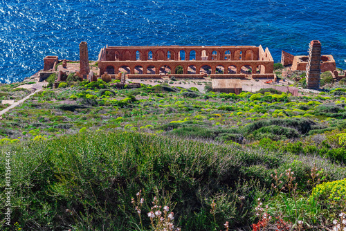 Laveria Lamarmora, an old mine building along the coast of Nebida and Masua. Sardinia, Italy photo