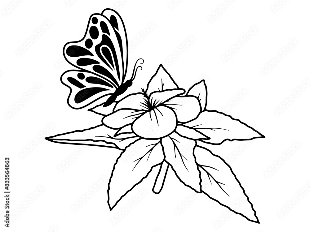 Obraz premium Flower Butterfly Line Art Illustration 