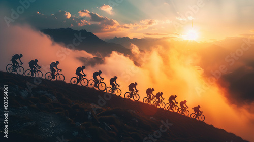 Group of cyclists riding bikes down a hill