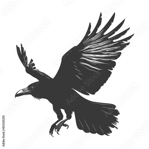 Etched Raven: Descending Flight, Textured Wings on White