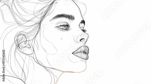 Captivating Feminine Elegance in Continuous Line Portrait Sketch Graceful Sophisticated and Alluring Female Face with Unbroken Line Design