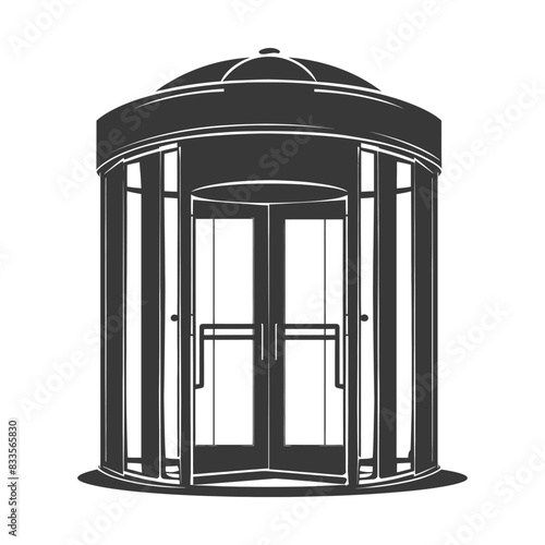 Revolving Door: Circular Entrance Silhouette, Modern Building Access Point, Vector Illustration