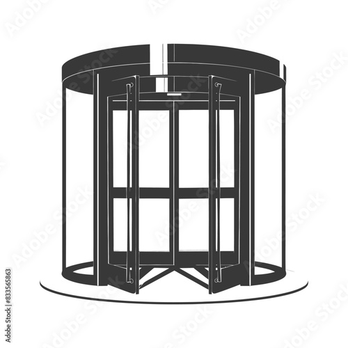 Minimalist Revolving Door: Modern Entryway Silhouette in Gray Scale.