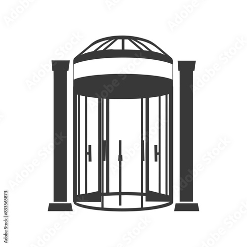 Revolving Door Icon: Geometric Silhouette, Classic Columns, Modern Entrance.