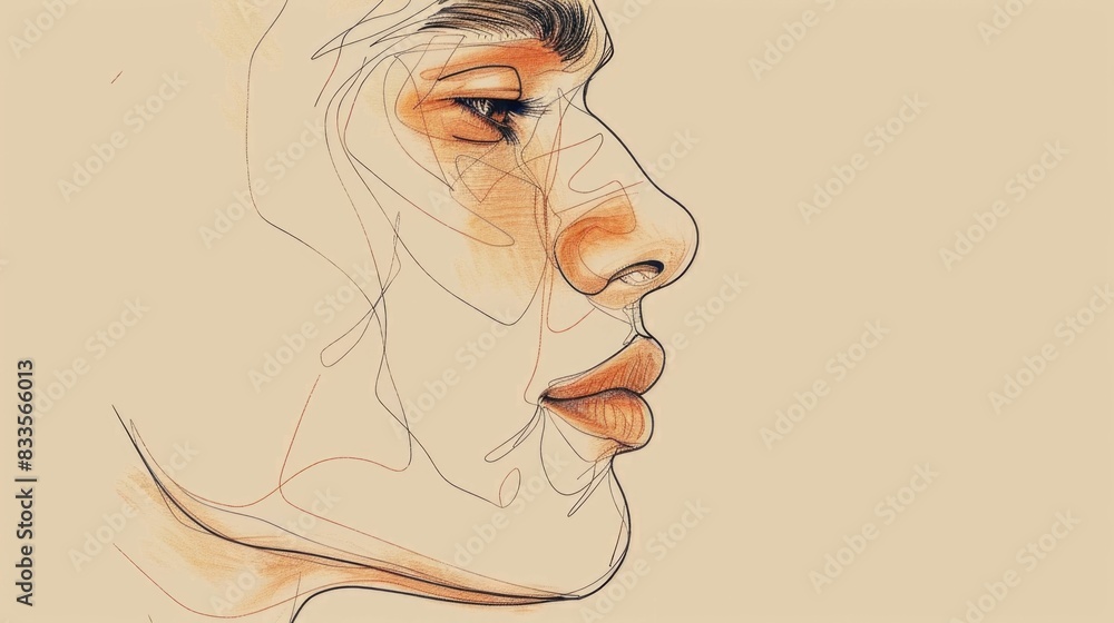 Minimal male profile portrait showcasing the bold sharp features of a man s face in a one line style abstract or drawing